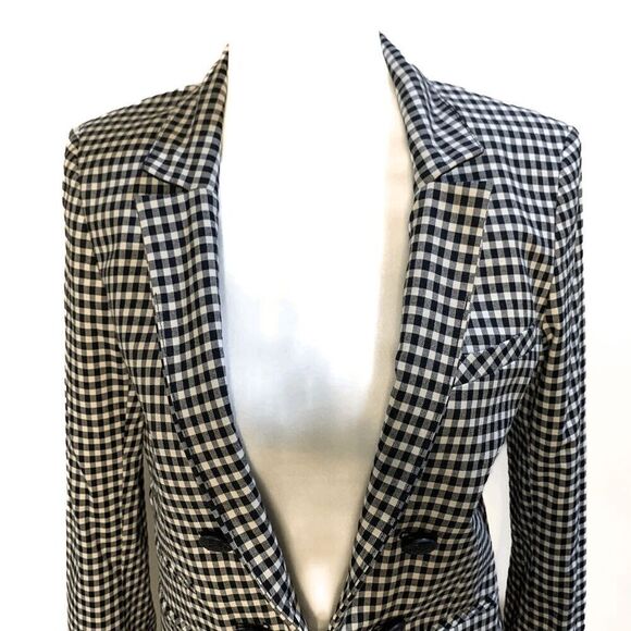 Veronica Beard Cottage Double Breasted Blazer Gingham Size 4 Black White Jacket - Picture 3 of 12